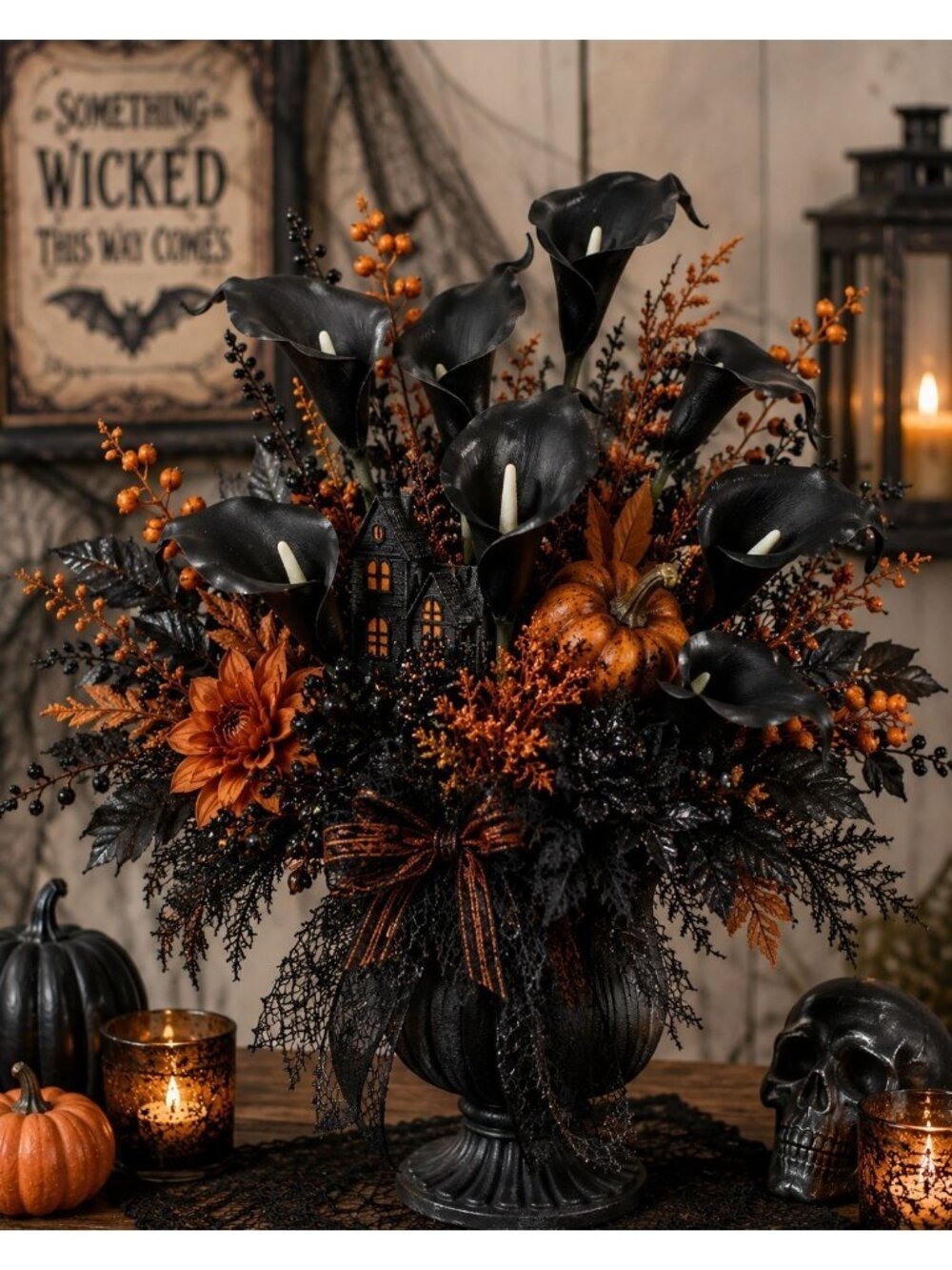 Black Calla Lily Artificial Flowers Set of 5 Stems Gothic Modern Decor - Picture 6 of 16